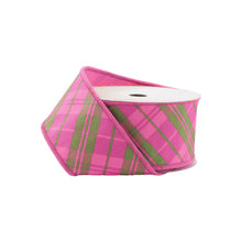 Load image into Gallery viewer, 2.5" Wired Dupioni Ribbon / Bias Plaid Pink Multi w Taffeta Fused Back