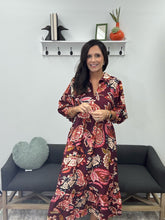 Load image into Gallery viewer, Printed Collared Midi Dress, Burgundy