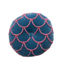 Load image into Gallery viewer, 18" Round Pillow Blue & Pink Scallop