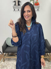 Load image into Gallery viewer, Jacquard Collared Midi Dress, Navy