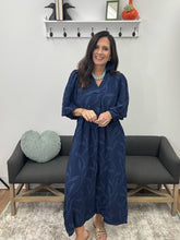 Load image into Gallery viewer, Jacquard Collared Midi Dress, Navy