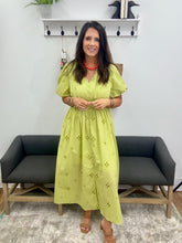 Load image into Gallery viewer, Princess Sleeve Pistachio Eyelet Dress
