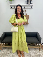 Load image into Gallery viewer, Princess Sleeve Pistachio Eyelet Dress