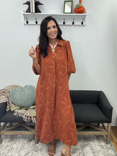 Load image into Gallery viewer, Jacquard Collared Midi Dress, Terracotta