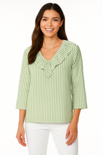 Load image into Gallery viewer, Striped Ruffle Neck Blouse, Green
