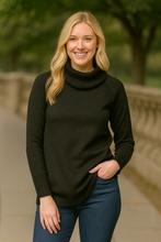 Load image into Gallery viewer, Mossy Shirt Tail Cowl Neck Sweater, Black
