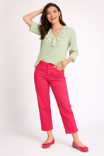 Load image into Gallery viewer, Striped Ruffle Neck Blouse, Green
