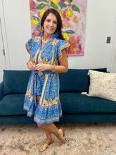 Load image into Gallery viewer, Mixed Print Ruffle Sleeve Dress, Blue Mix
