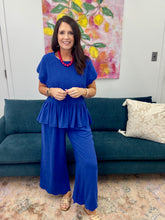 Load image into Gallery viewer, Linen Blend Smocked Peplum Top, Ocean
