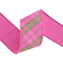 Load image into Gallery viewer, 2.5" Wired Dupioni Ribbon / Bias Plaid Pink Multi w Taffeta Fused Back

