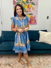 Load image into Gallery viewer, Mixed Print Ruffle Sleeve Dress, Blue Mix
