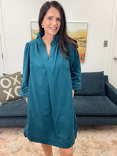 Load image into Gallery viewer, Corduroy Split Neck Shift Dress, Teal
