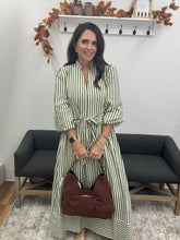 Load image into Gallery viewer, Long Sleeve Olive Green Stripe Maxi Dress Belt
