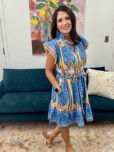 Load image into Gallery viewer, Mixed Print Ruffle Sleeve Dress, Blue Mix
