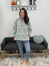 Load image into Gallery viewer, Mix Floral Print Mandarin Collar Blouse, Olive Mix
