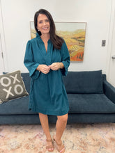 Load image into Gallery viewer, Corduroy Split Neck Shift Dress, Teal
