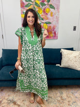 Load image into Gallery viewer, Abstract Two Tone Print Midi Dress, Green

