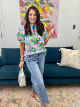 Load image into Gallery viewer, Abstract Pink Flutter Sleeve Blouse, Blue Mix
