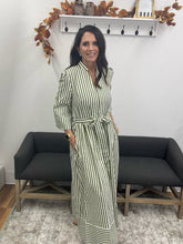 Load image into Gallery viewer, Long Sleeve Olive Green Stripe Maxi Dress Belt
