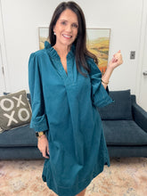 Load image into Gallery viewer, Corduroy Split Neck Shift Dress, Teal
