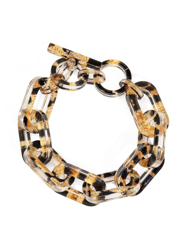 Resin Cable Chain Toggle Bracelet, Leopard Brown