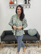 Load image into Gallery viewer, Mix Floral Print Mandarin Collar Blouse, Olive Mix
