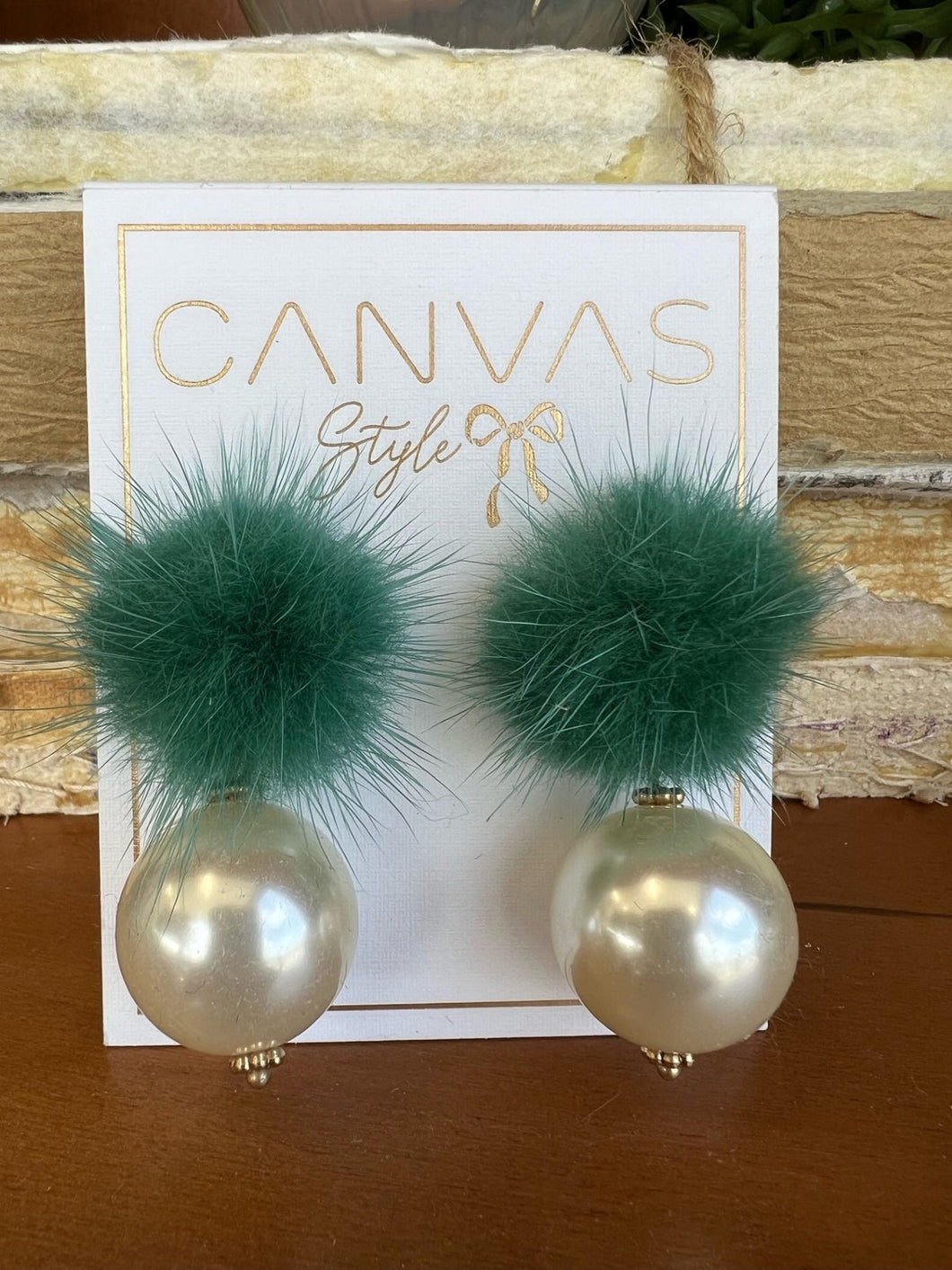 Aster Faux Mink Pom & Pearl, Green