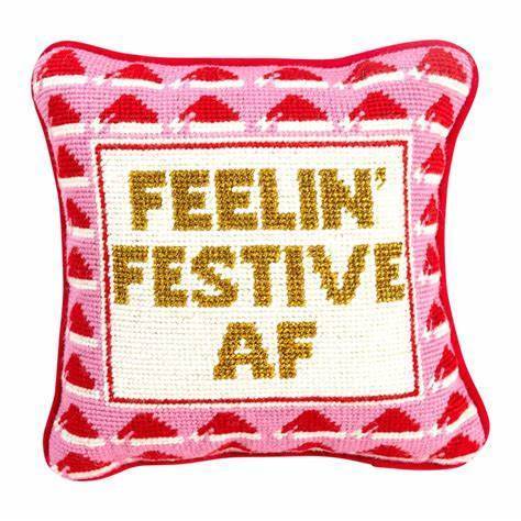 Festive AF Needlepoint Pillow