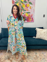 Load image into Gallery viewer, Folk Print Midi Dress, Green Mix
