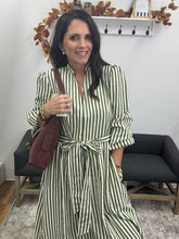 Load image into Gallery viewer, Long Sleeve Olive Green Stripe Maxi Dress Belt
