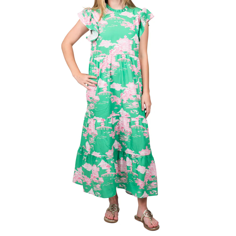 Laura Dress Pink & Green Pagoda
