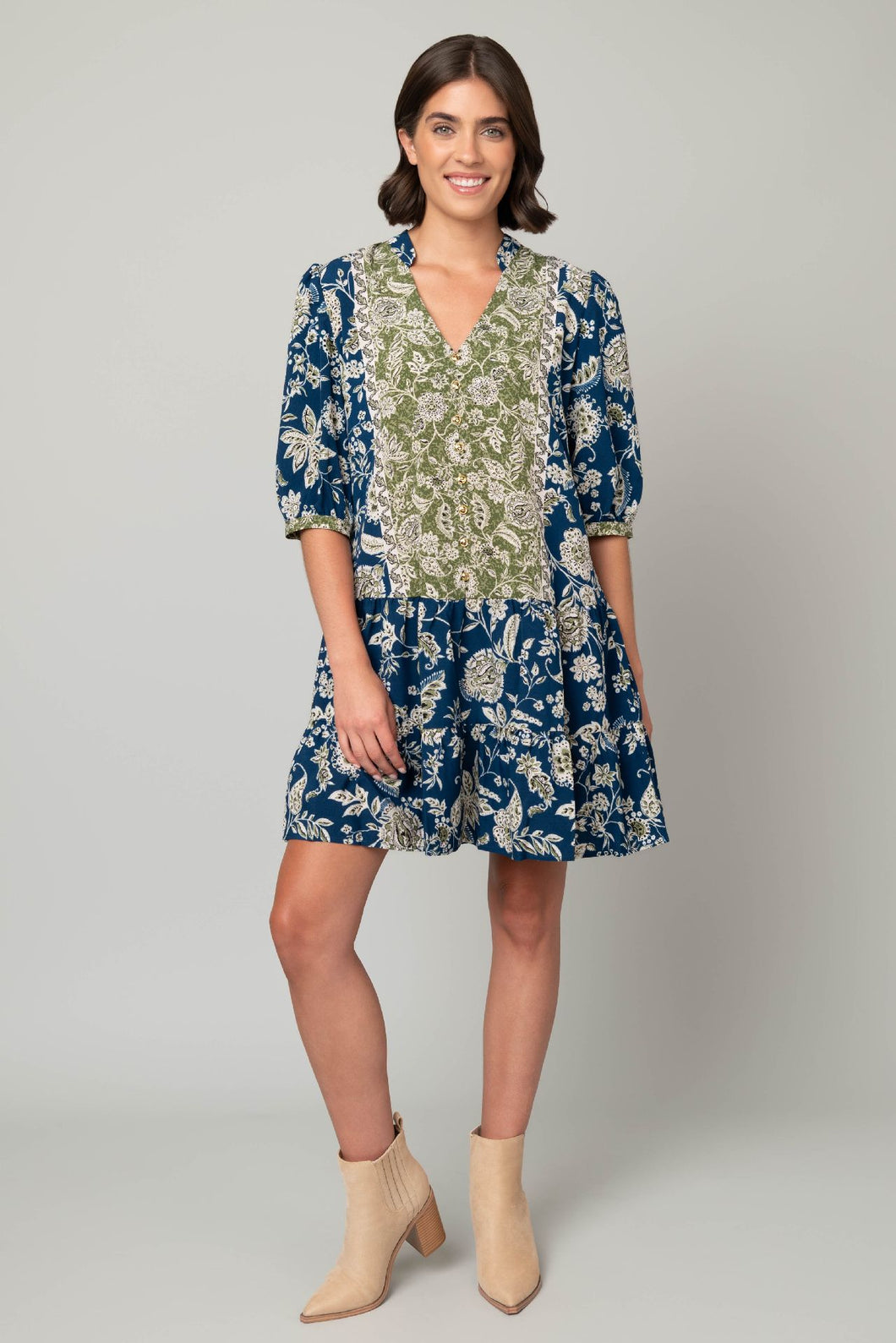 Floral Button Front Babydoll Dress