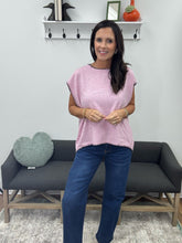 Load image into Gallery viewer, Blush w Brown Accent Short-Sleeve Sweater
