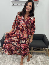 Load image into Gallery viewer, Printed Collared Midi Dress, Burgundy

