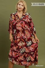 Load image into Gallery viewer, Printed Collared Midi Dress, Burgundy
