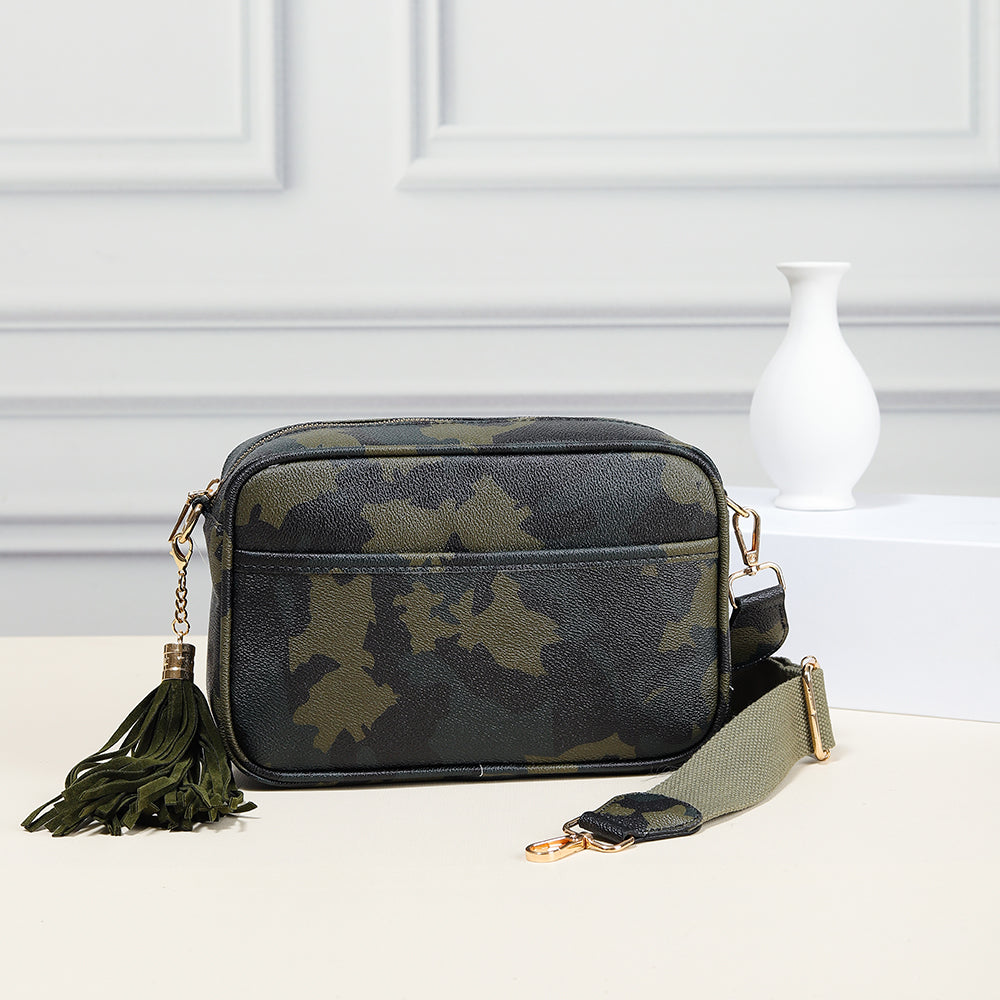 The Nova Printed Pebble Vegan Leather Crossbody Bag w/ Canvas Strap