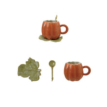 Load image into Gallery viewer, Stoneware Pumpkin Mug W Leaf
