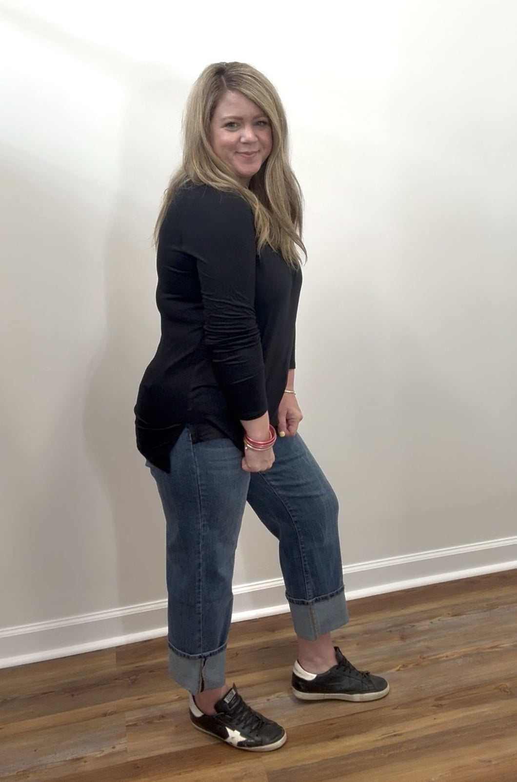 Wide Leg Roll Cuff Jeans