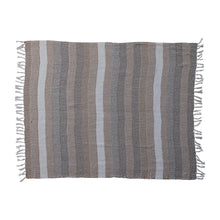 Load image into Gallery viewer, Woven Recycled Cotton Blend Throw w/ Stripes &amp; Fringe
