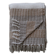 Load image into Gallery viewer, Woven Recycled Cotton Blend Throw w/ Stripes &amp; Fringe
