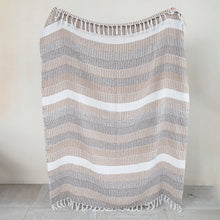 Load image into Gallery viewer, Woven Recycled Cotton Blend Throw w/ Stripes &amp; Fringe
