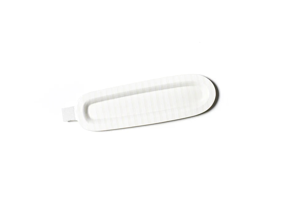 White Stripe Mini Skinny 17 Oval Entertaining Tray