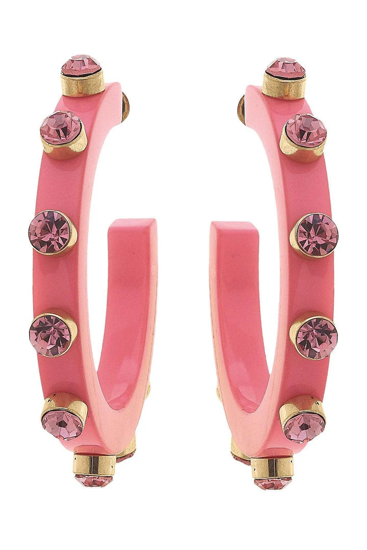 Renee Resin & Rhinestone Hoop Earrings, Bubble Gum