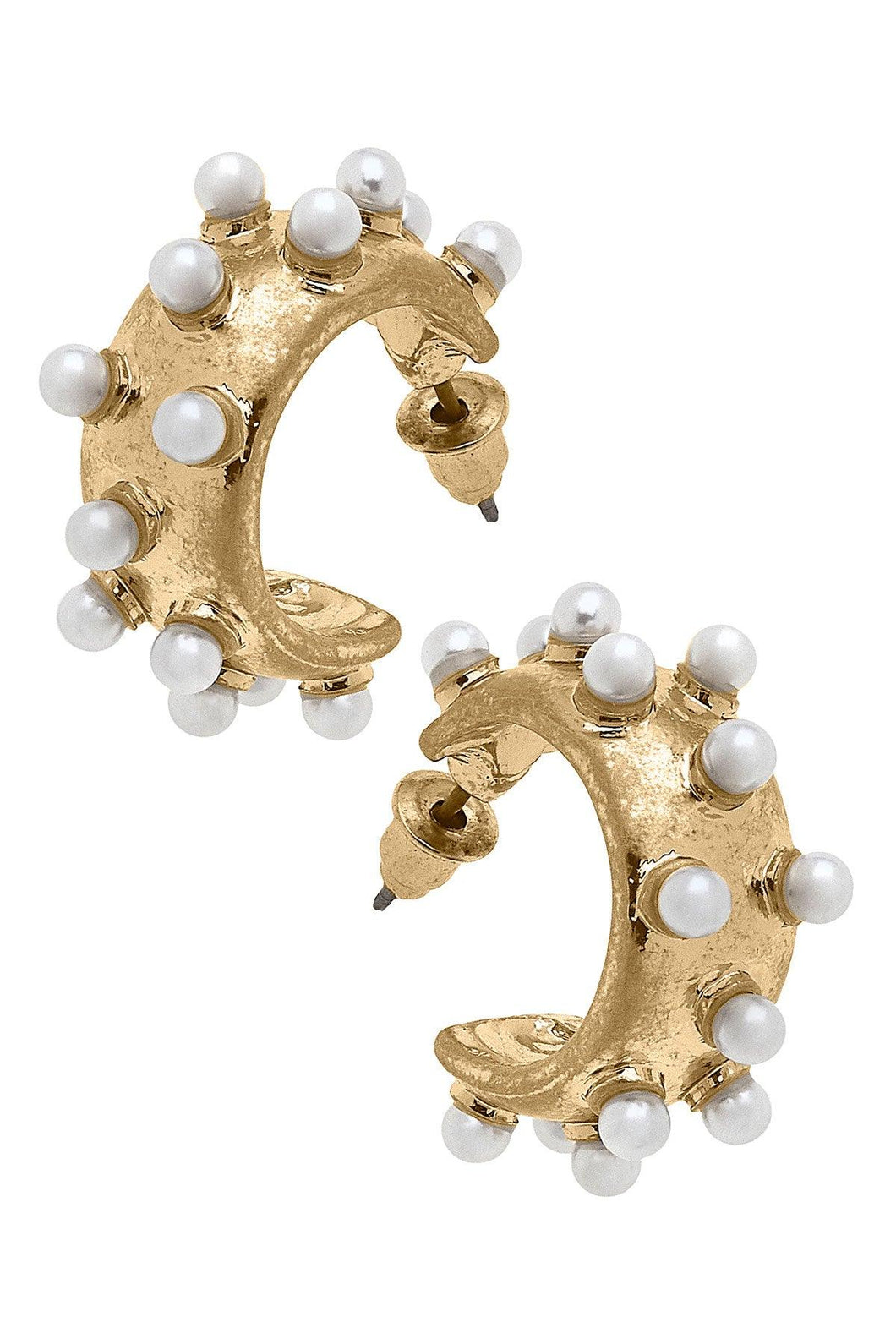 Persephone Pearl Studded Hoop Earrings, Worn Gold