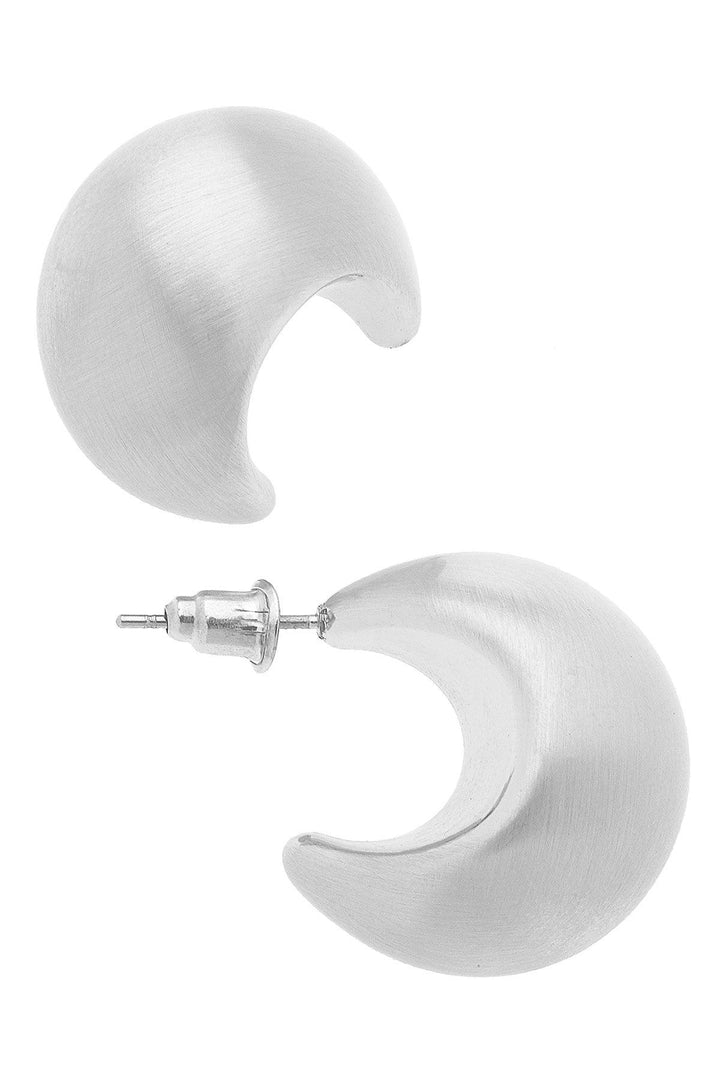 Icon Tapered Puff Hoop Earrings, Satin Silver