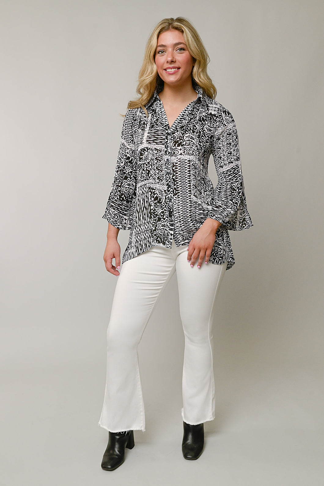 Swirl River Button Down, Black & White