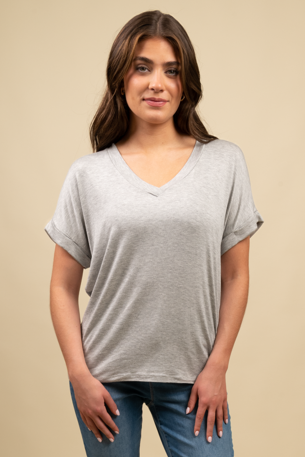 Light Heather Grey V-Neck Tee