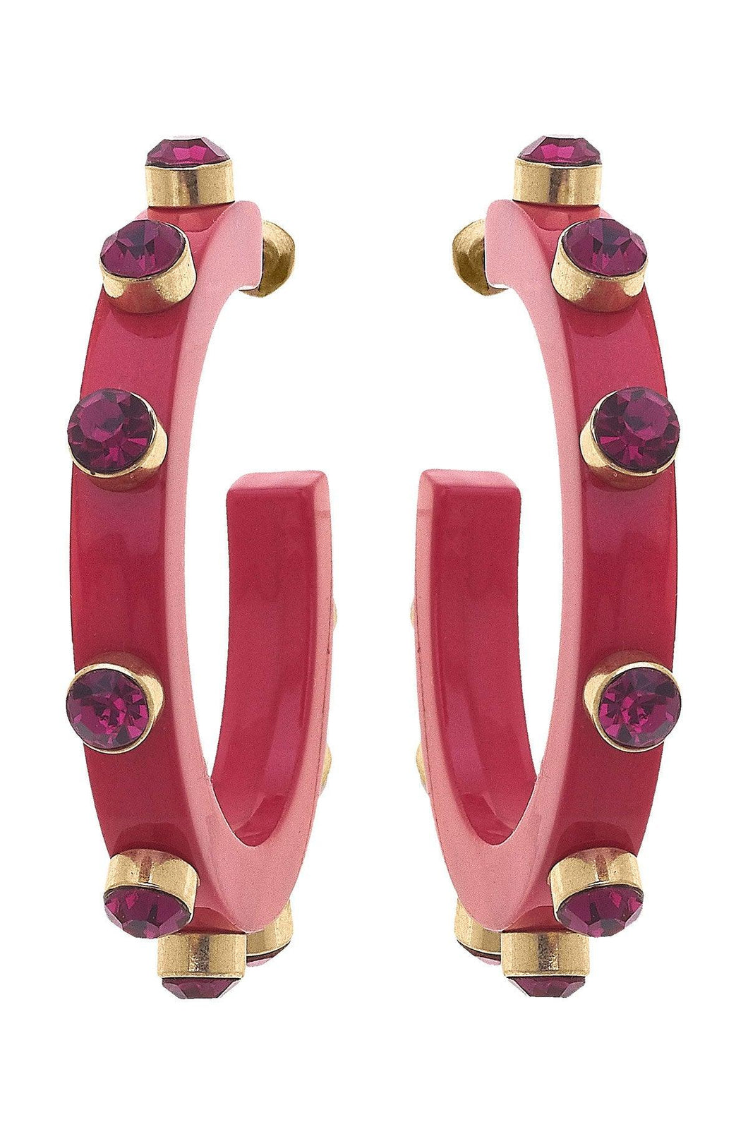 Renee Resin & Rhinestone Hoop Earrings, Fuchsia