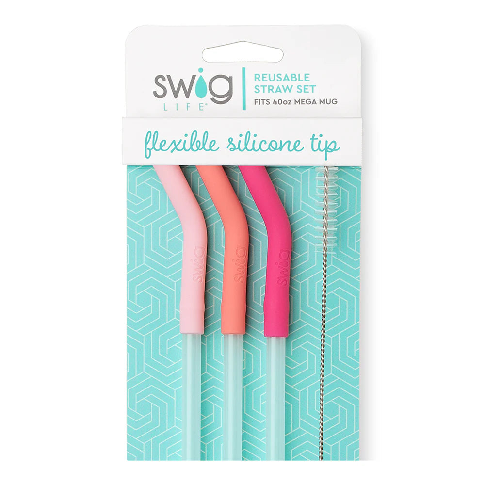 Blush / Coral / Hot Pink Reusable Straw Set (40 Oz)