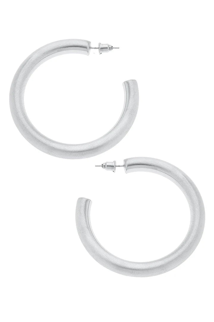 Isla Hoop Earrings, Satin Silver